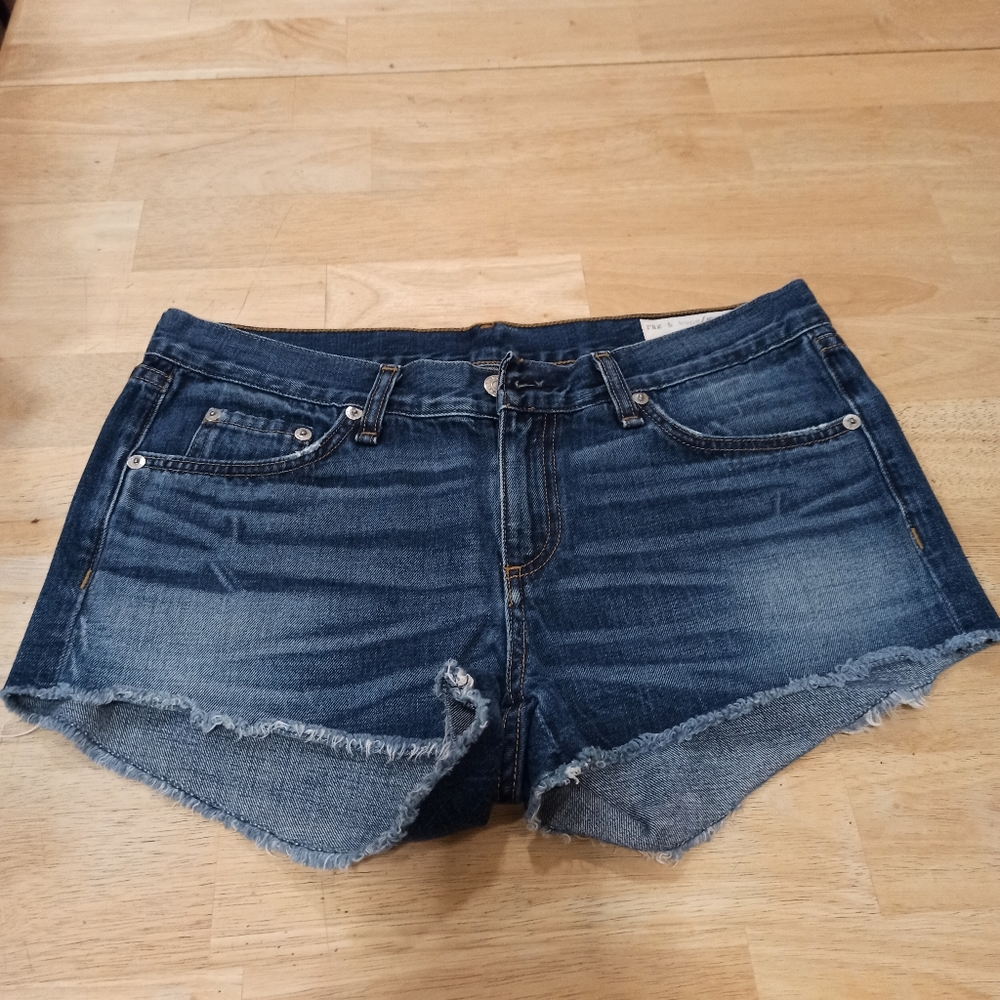 Rag And Bone Women's Cut off Denim *high-rise* Jean Shorts Blue In Cat Skills 26